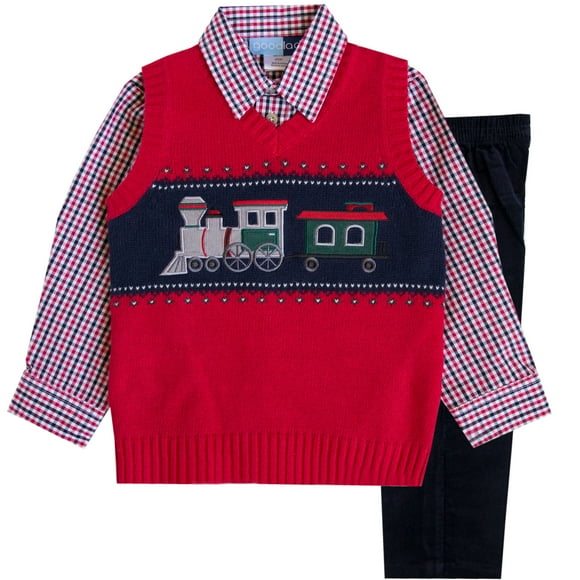 Good Lad Toddler & 4/7 Boys Three Piece Grey Train Appliqued Sweater Set Good Lad Toddler & 4/7 Boys Three Piece Grey Train Appliqued Sweater Set